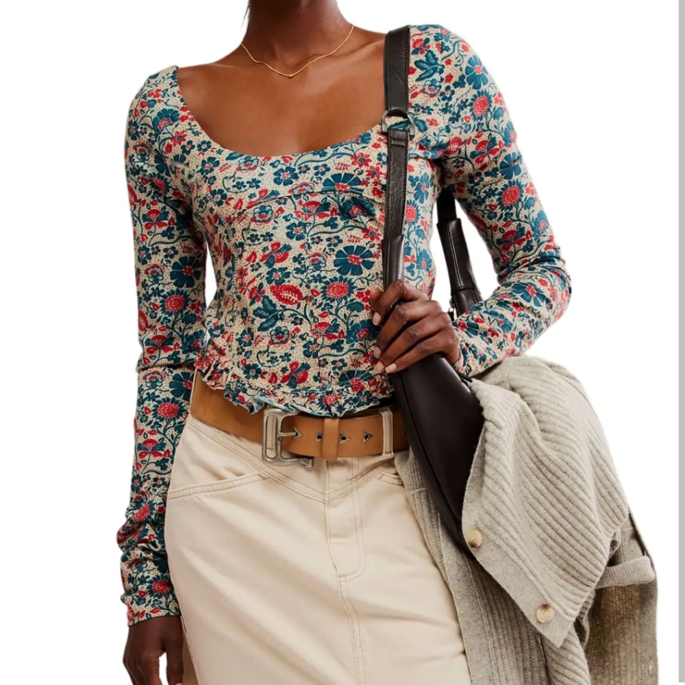 Free People Melanie Long Sleeve Floral Top, Small